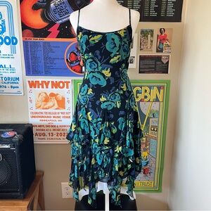 Vintage Betsey Johnson blue and green floral fairy dress